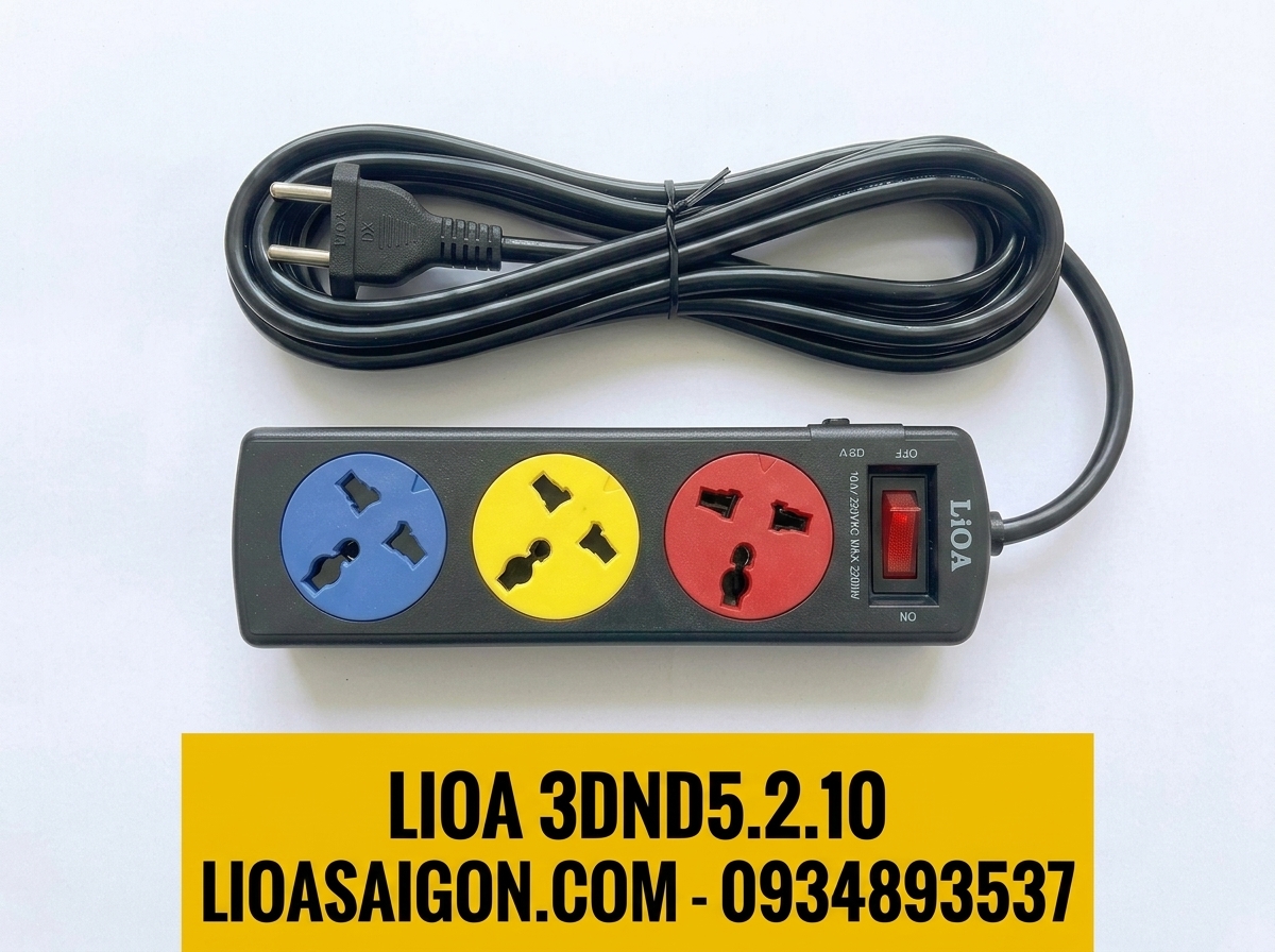 Ổ Cắm LiOA 3DND5.2.10 (3 Lỗ Đa Năng - 5 Mét - 10A)